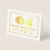 61e verjaardag; naam + Art Deco geïnspireerd look  Folie Kaarten (Voorkant)
