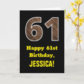61e verjaardag: naam, faux hout graan patroon "61" kaart (Gele Bloem)