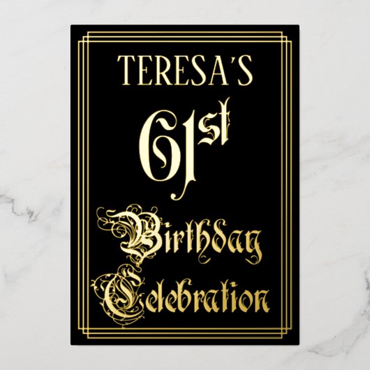 61e verjaardag Partij — Fancy Manuscript & de Naam Folie Uitnodiging (Voorkant)