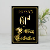 61e verjaardag Partij — Fancy Manuscript & de Naam Folie Uitnodiging (Staand Voorkant)