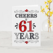 61e verjaardag Proost in rood wit zwart patroon Kaart (Gele Bloem)