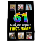61e verjaardag: Regenboog "61", aangepaste foto's  Medium Cadeauzakje (Achterkant)