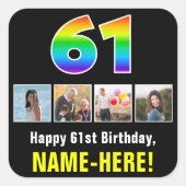 61e verjaardag: Regenboog "61"; Aangepaste foto's Vierkante Sticker (Voorkant)