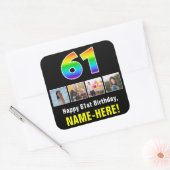 61e verjaardag: Regenboog "61"; Aangepaste foto's Vierkante Sticker (Envelop)