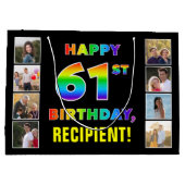 61e verjaardag: Regenboogtekst, aangepaste foto's Groot Cadeauzakje (Achterkant)