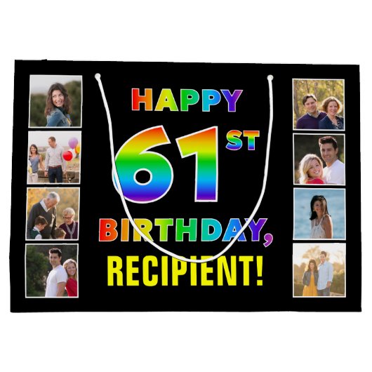 61e verjaardag: Regenboogtekst, aangepaste foto's  Groot Cadeauzakje (Achterkant)