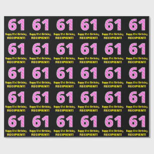 61e Verjaardag: Roze Strepen en Hartjes "61" + Naa Cadeaupapier