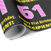 61e verjaardag: Roze strips en harten "61" + Naam Cadeaupapier (Rol Hoek)