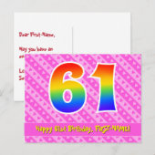 61e verjaardag: Roze strips en harten, regenboog 6 Briefkaart (Voorkant / Achterkant)