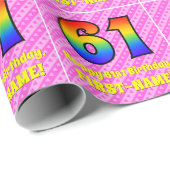 61e verjaardag: Roze strips & harten, regenboognr. Cadeaupapier (Rol Hoek)