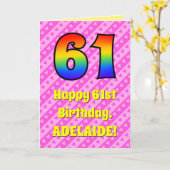 61e verjaardag: Roze strips & harten, regenboognr. Kaart (Gele Bloem)