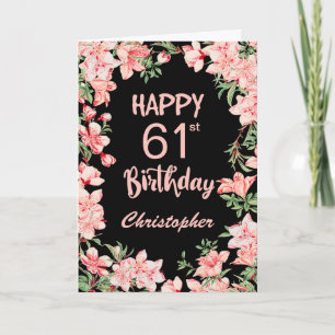 61e verjaardag Roze Waterverf Floral Black Kaart