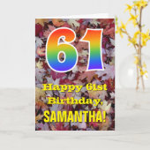 61e verjaardag; rustieke herfstbladeren; regenboog kaart (Gele Bloem)