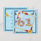 61e Verjaardag Uitnodiging bloemen, vlinders (Voorkant / Achterkant)