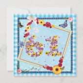 61e Verjaardag Uitnodiging bloemen, vlinders (Voorkant)