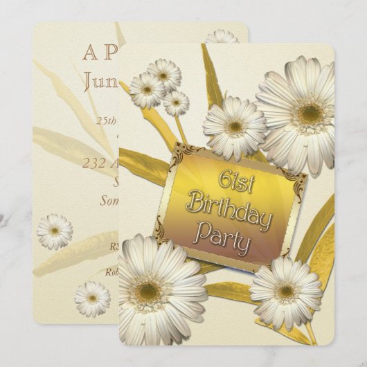 61e verjaardag Uitnodiging met madeliefjes (Voorkant / Achterkant)