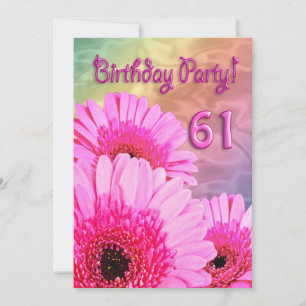 61e verjaardag uitnodiging met roze bloemen
