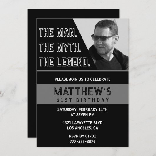 61e verjaardag Uitnodigingen Black Het Man De Lege (Voorkant / Achterkant)