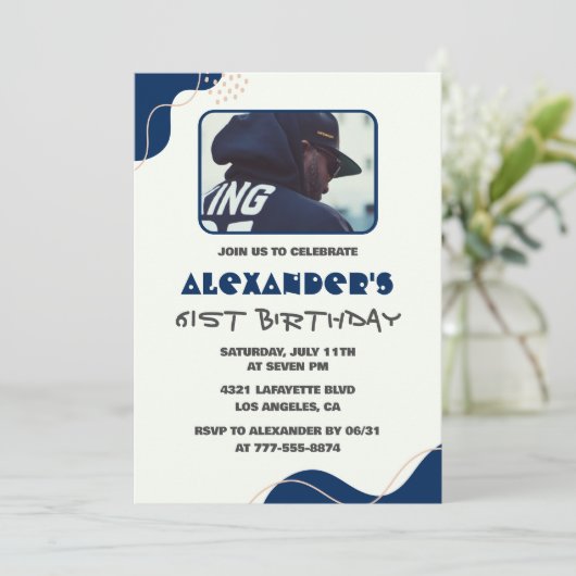 61e verjaardag uitnodigingen Mannen Navy Eenvoudig (Staand voorkant)