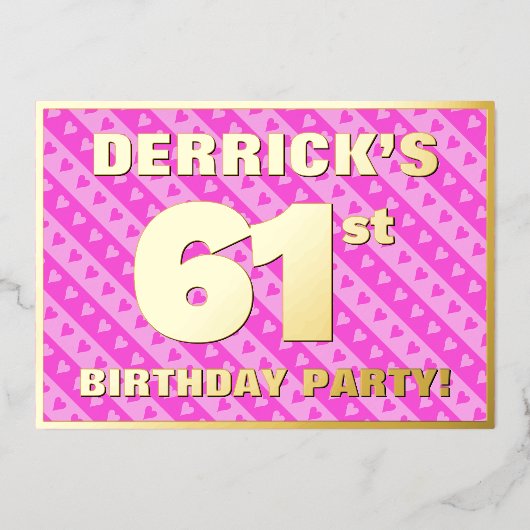 61e verjaardag van de opstand - vuurroze harten en folie uitnodiging (Voorkant)