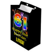 61e verjaardag: Vuurwerk Fun Pattern + Regenboog 6 Medium Cadeauzakje (Voorkant Gekanteld)