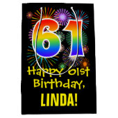 61e verjaardag: Vuurwerk Fun Pattern + Regenboog 6 Medium Cadeauzakje (Voorkant)