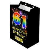 61e verjaardag: Vuurwerk Fun Pattern + Regenboog 6 Medium Cadeauzakje (Achterkant Gekanteld)
