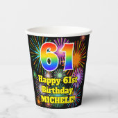 61e verjaardag: Vuurwerk Fun Pattern + Regenboog 6 Papieren Bekers (Voorkant)
