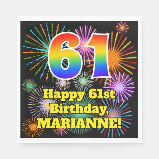 61e verjaardag: Vuurwerk Fun Pattern + Regenboog 6 Servet (Voorkant)