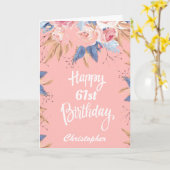 61e verjaardag Waterverf botanische roze Floral Kaart (Gele Bloem)