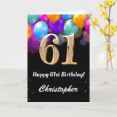 61e verjaardag zwarte en gouden kleurrijke ballonn kaart (Gele Bloem)