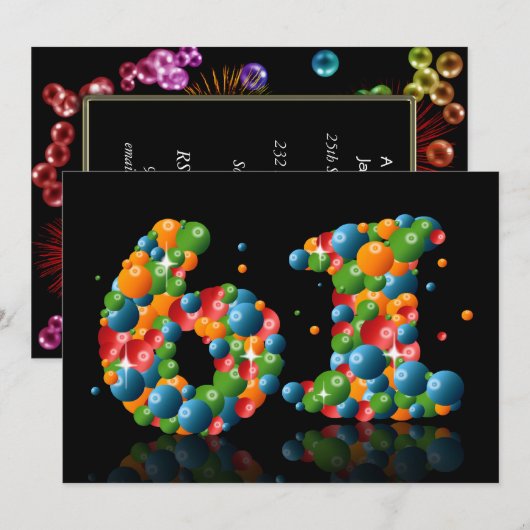 61e verjaardagsfeest, met bubbels en ballen kaart (Voorkant / Achterkant)