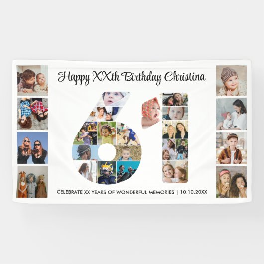 61e verjaardagsfeest Nummer 61 Fotocollage Spandoek (Horizontaal)