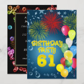 61e verjaardagsfeest Uitnodiging met ballonnen (Voorkant / Achterkant)