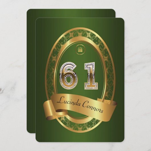 61e, verjaardagsfeest vrouw man, elegante kleur kaart (Voorkant / Achterkant)