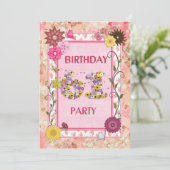 61e verjaardagsfeestuitnodiging met bloemenlijst kaart (Staand voorkant)