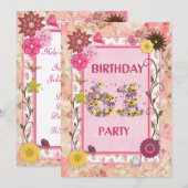 61e verjaardagsfeestuitnodiging met bloemenlijst kaart (Voorkant / Achterkant)