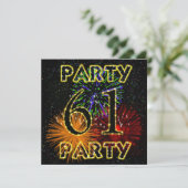 61e verjaardagsfeestuitnodiging met vuurwerk kaart (Staand voorkant)