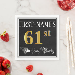 61st Birthday Party — Fancy Script, Faux Gold Look Servet