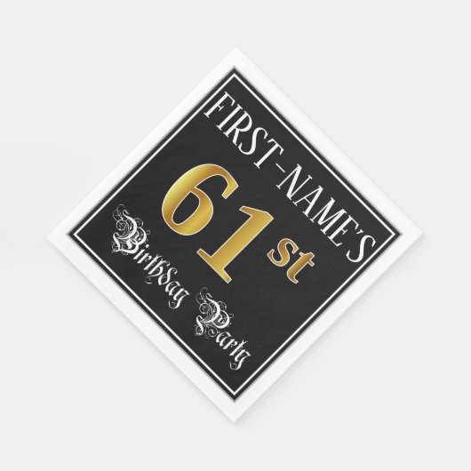 61st Birthday Party — Fancy Script, Faux Gold Look Servet (Hoek)