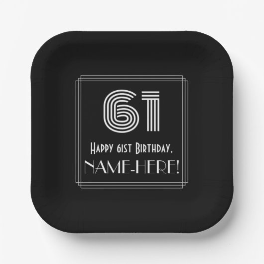 61ste verjaardag — Art Deco Geïnspireerde look "61 Papieren Bordje (Voorkant)