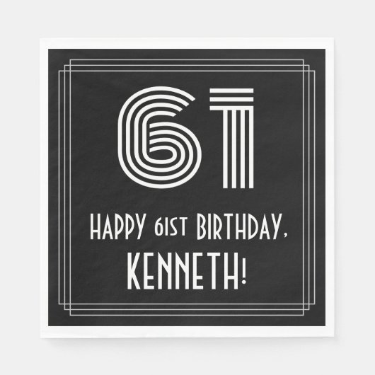 61ste verjaardag: Art Deco Geïnspireerde look "61" Servet (Voorkant)