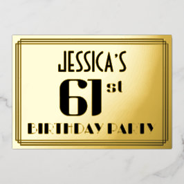 61ste verjaardag: Art Deco Kijk "61" en naam Folie Uitnodiging
