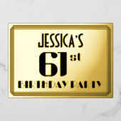 61ste verjaardag: Art Deco Kijk "61" en naam Folie Uitnodiging (Voorkant)
