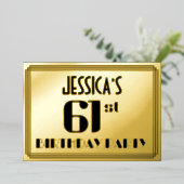 61ste verjaardag: Art Deco Kijk "61" en naam Folie Uitnodiging (Staand Voorkant)