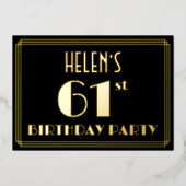 61ste verjaardag: Art Deco Kijk "61", met naam Folie Uitnodiging (Voorkant)