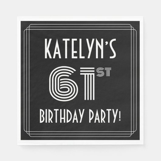 61ste verjaardag: Art Deco Style + aangepaste naam Servet (Voorkant)