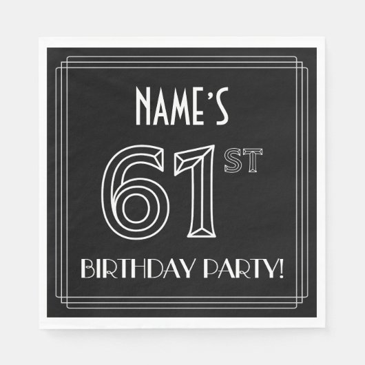 61ste verjaardag: Art Deco Style + aangepaste naam Servet (Voorkant)