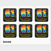 61ste verjaardag: Colorful Music Symbols, Rainbow  Vierkante Sticker (Vel)