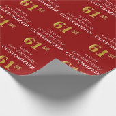 61ste verjaardag: Elegant, rood, Faux Gold look Cadeaupapier (Hoek)